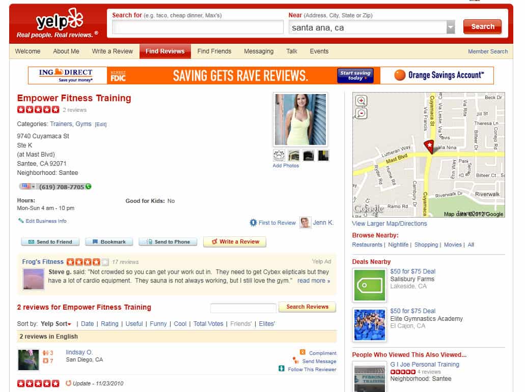 Empower Fitness in Santee has an Exceptional Yelp.com Profile